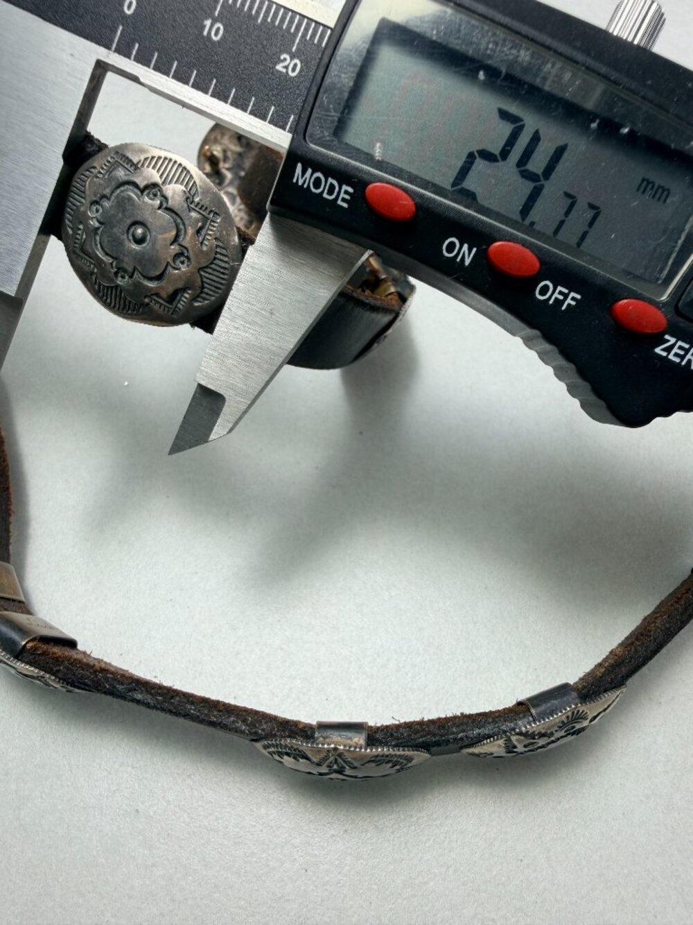 Vintage Native American Sterling Concho Belt Signed Hand Stamped Leather Long - Picture 13 of 16